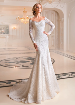 Illusion Neck Ivory Lace Tulle Keyhole Corset Back Wedding Dress